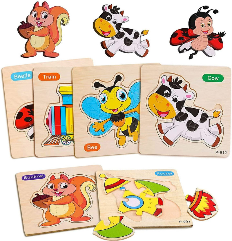 Authfort Puzzles for Kids Ages 2-4,6 Pack Wooden Puzzles for Toddlers 2 3 4 Years Old Preschool Educational Learning Toys Set Animals Puzzles for Boys