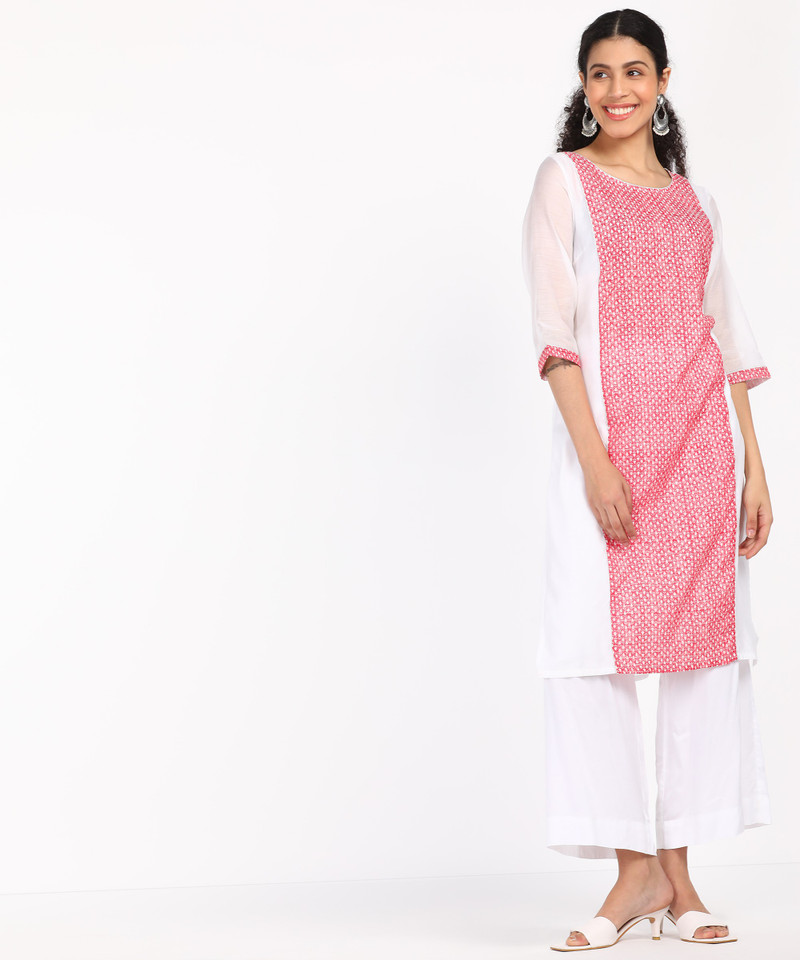 Aurelia Women Printed Viscose Rayon Kurta (Pink)