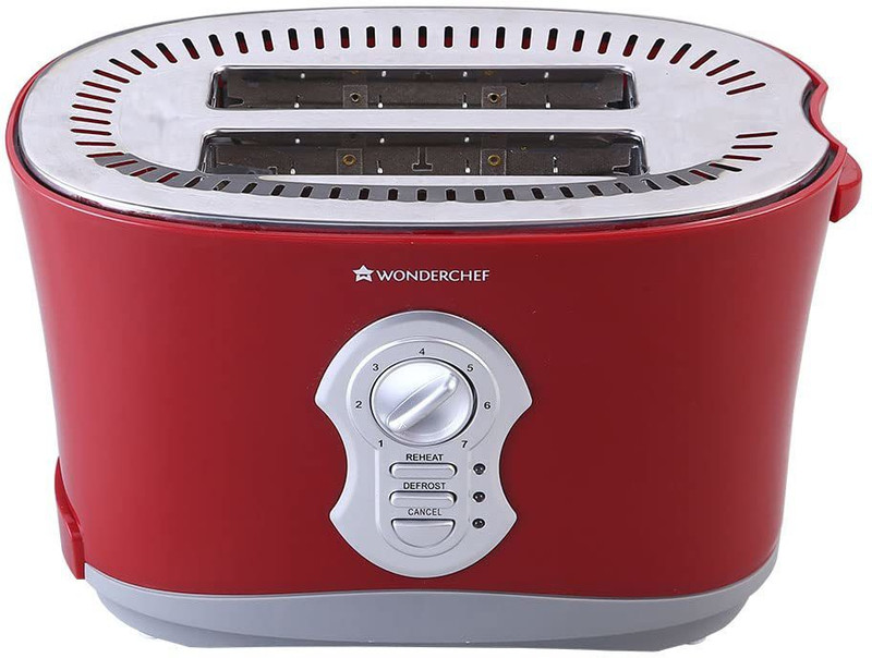 WONDERCHEF Crimson Edge Slice Toaster Plus 800 W Pop Up Toaster (Red)