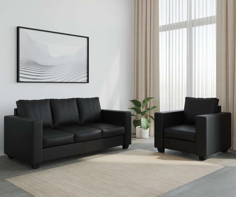 WESTIDO Leatherette 3 + 1 Sofa Set Black, DIY(Do-It-Yourself)