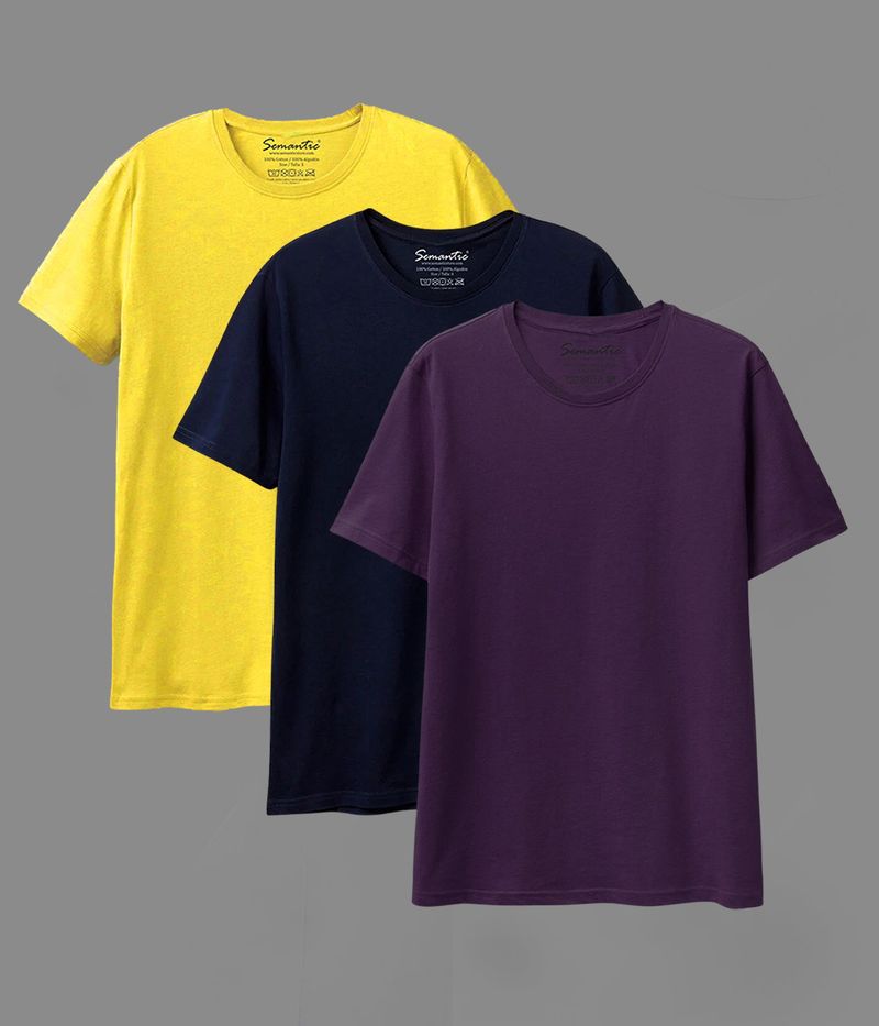 Semantic Pack of 3 Mens 100% Cotton Plain Round Neck Halfsleeve Regulat fit Casual T Shirt/Tees Men Solid Round Neck Cotton Blend Multicolor T-Shirt - Image 5