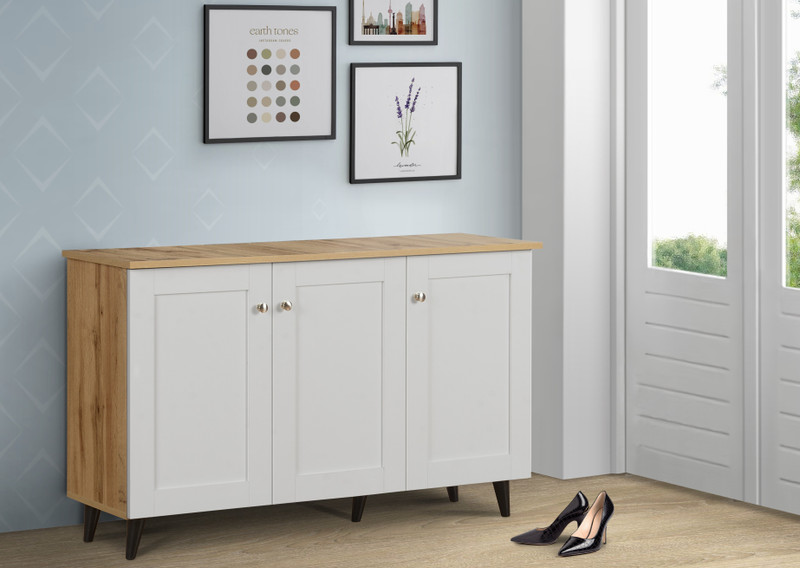 deckup lexis 3 door wotan oak white engineered wood shoe rack