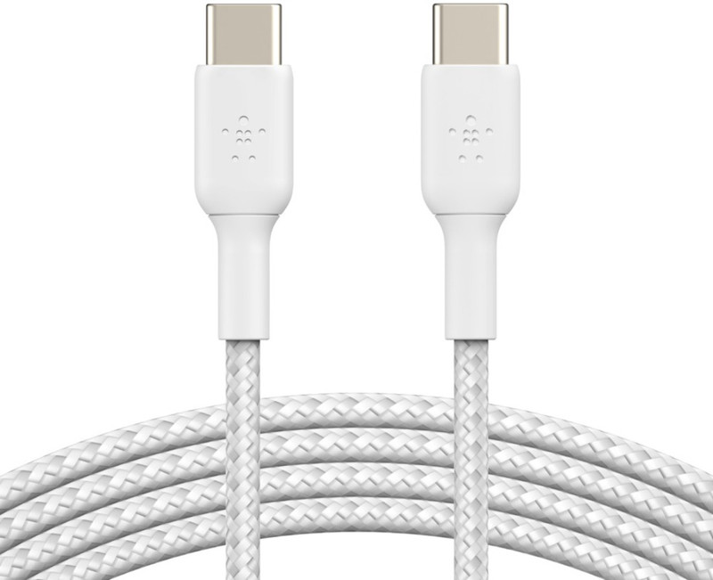Belkin Usb C To Usb C Fast Charging Type C Cable Tough Unbreakable Braided Nylon Material, 60w Pd, 3.3 Feet 1 Meter White, Usb-if Certified