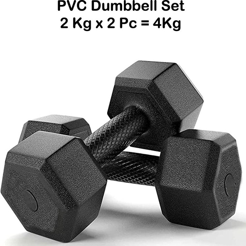 BMS Sports Black Hexa Dumbbells Set, Home GYM (4kg) Fixed Weight Dumbbell 4 kg