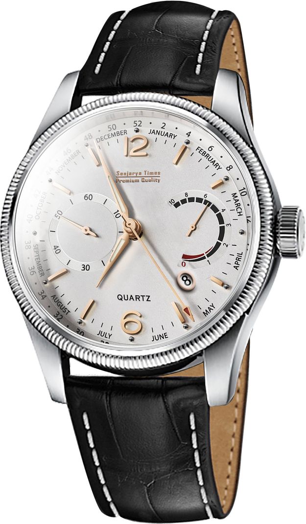SENJARYA TIMES DD4_8026 Men's White Dial Leather Strap Watch - Image 5