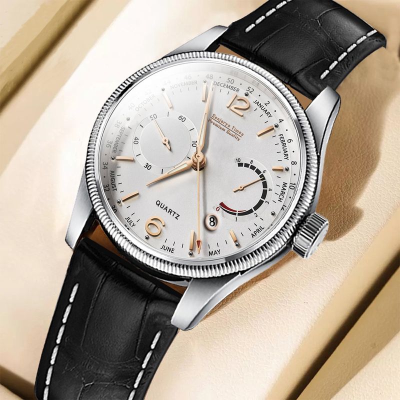 SENJARYA TIMES DD4_8026 Men's White Dial Leather Strap Watch - Image 6