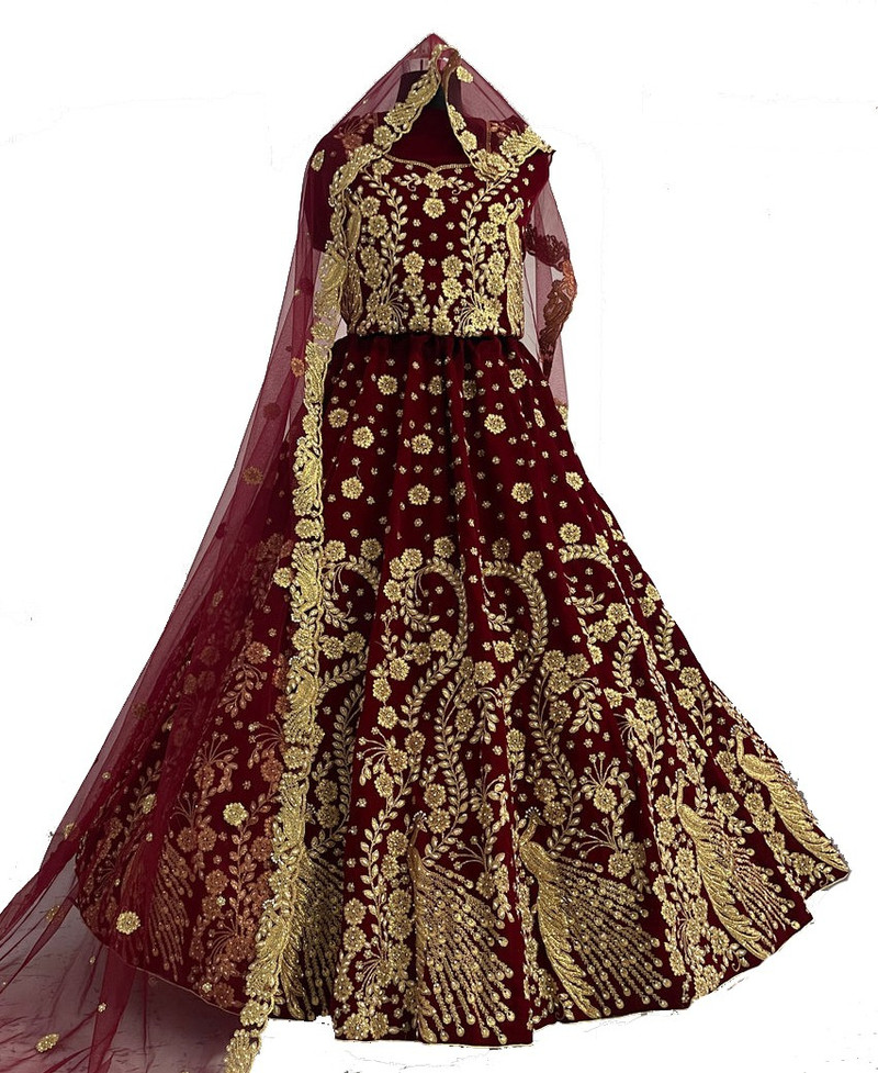 LADALI Embroidered Semi Stitched Lehenga (Maroon)