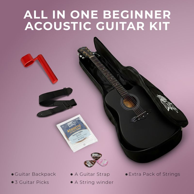 intern INT-38C-BK Acoustic Guitar Linden Wood Rosewood Right Hand Orientation (Black) - Image 4