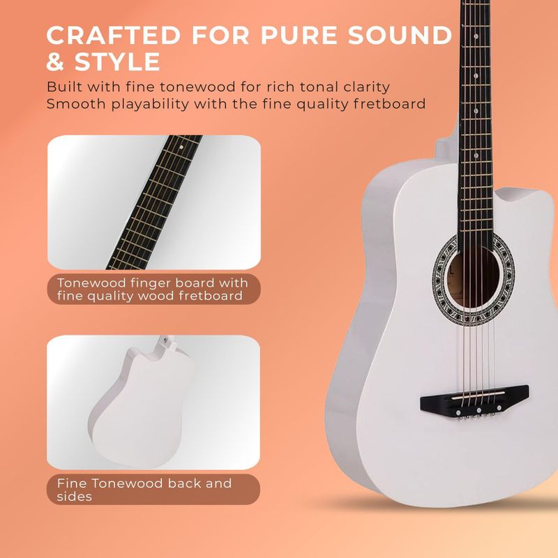 REVEL 38 Inch Cutaway Acoustic Guitar Whitewood - Image 4