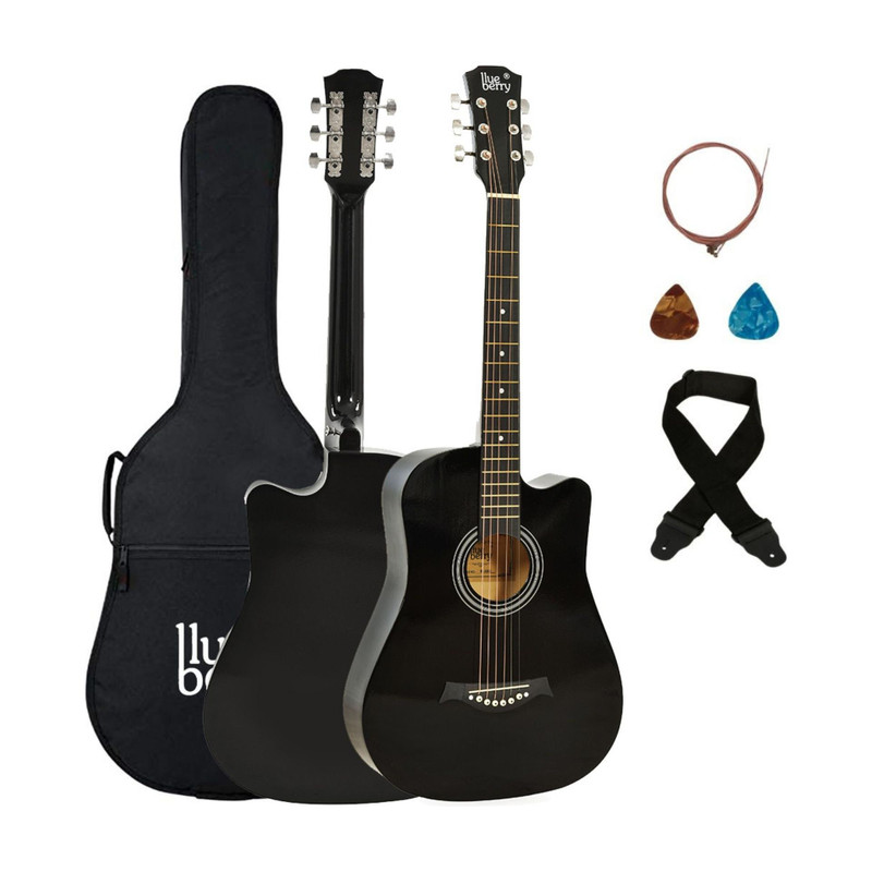BLUEBERRY B-D38-Black, 38" Inbuilt TrussRod Acoustic Guitar Linden Wood Plastic Right Hand Orientation Black