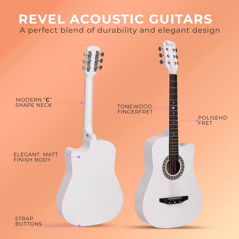 REVEL 38 Inch Cutaway Acoustic Guitar Whitewood - Image 5