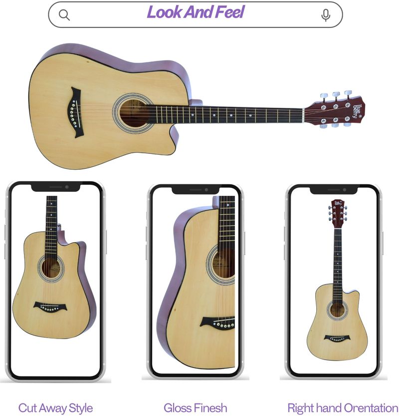 BLUEBERRY 38C Classic Brown, 38 Inch Acoustic Guitar Linden Wood Plastic Right Hand Orientation (Brown) - Image 4