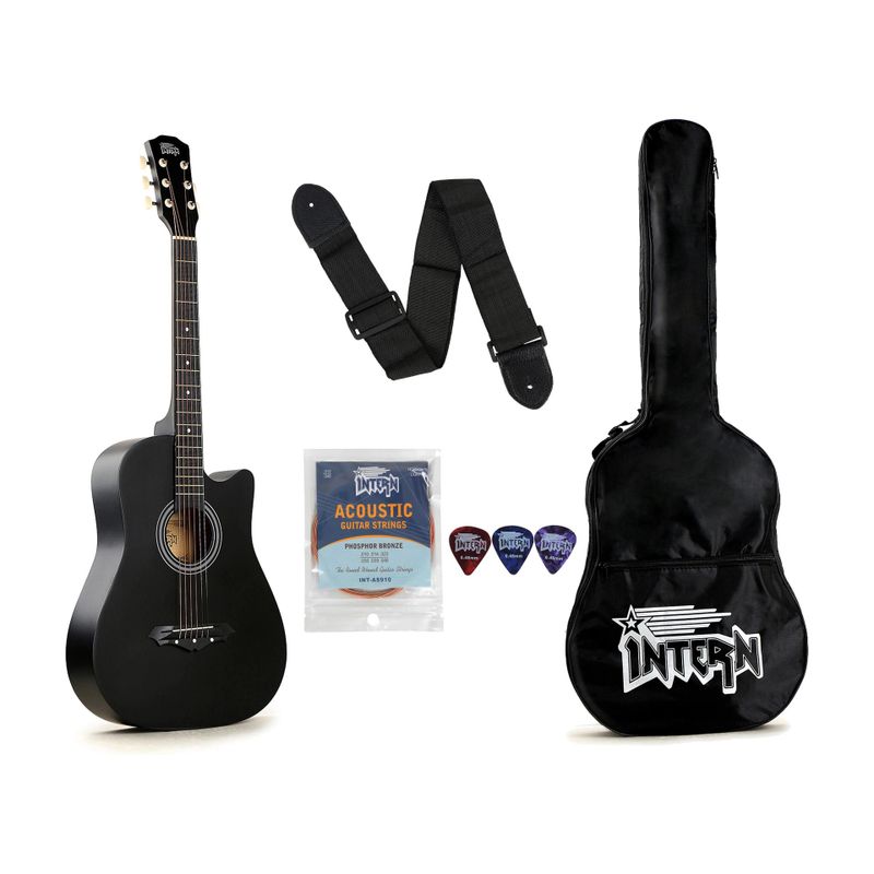 intern INT-38C-BK Acoustic Guitar Linden Wood Rosewood Right Hand Orientation (Black) - Image 2