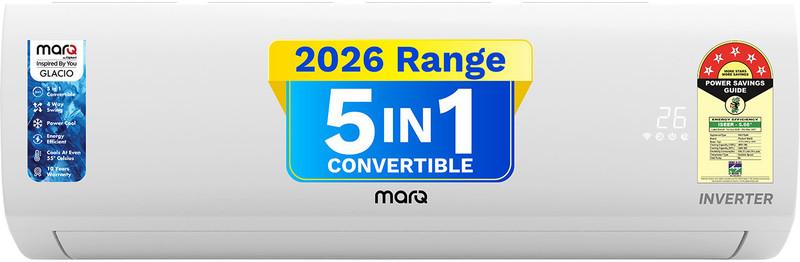 MarQ by Flipkart 2026 Model 1.5 Ton 5 Star Split Inverter 5-in-1 Convertible with Turbo Cool Technology AC (155IPG26WQ, White)