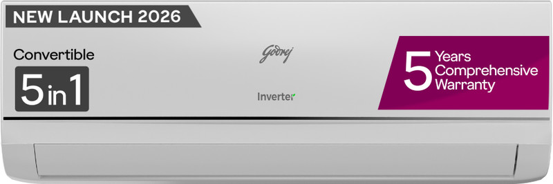 Godrej 2026 Model 1 Ton 3 Star Split Inverter with 5-in-1 convertible | AI Powered| Heavy Duty Cooling at 52 degree celsius|i-Sense technology AC AC 1