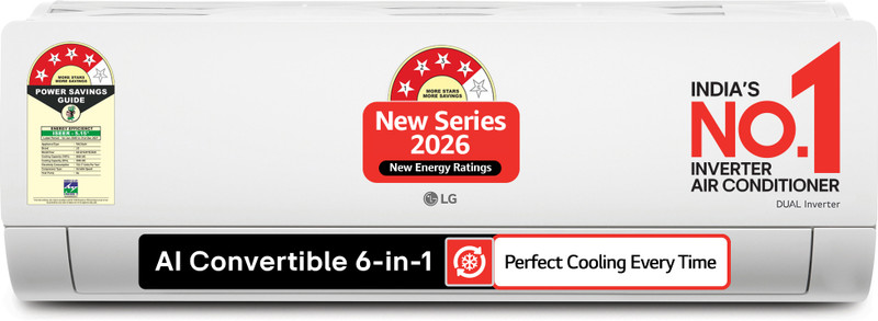 LG 2026 Model 1.42 Ton 4 Star Split Dual Inverter Faster Cooling and Energy Saving, AI Convertible 6-in-1 Cooling, 4 Way Air Swing, HD Filter with Ant