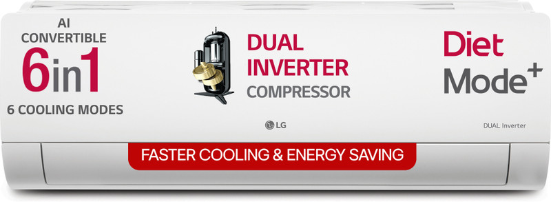 LG 2025 Model 1.5 Ton 5 Star Split Dual Inverter with Faster Cooling and Energy Saving, AI Convertible 6-in-1 Cooling, 4 Way Air Swing, VIRAAT Mode an