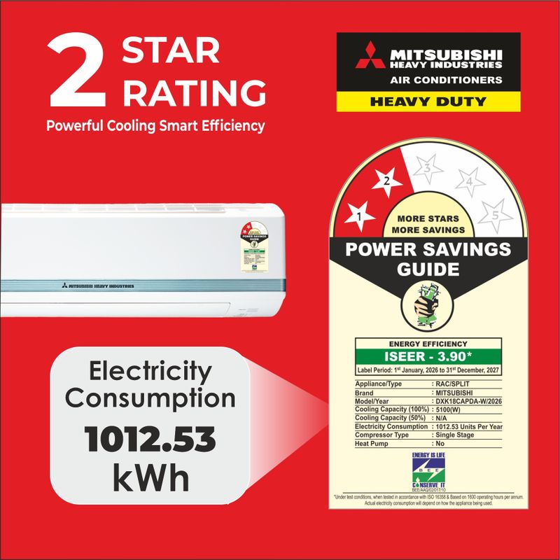 MITSUBISHI HEAVY INDUSTRIES 2026 1.5 Ton 2 Star Split AC - Image 3