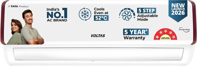 Voltas 2026 Model 1.5 Ton 5 Star Split Inverter AC 185INV CAQ(4504116), Pearl Maroon, White