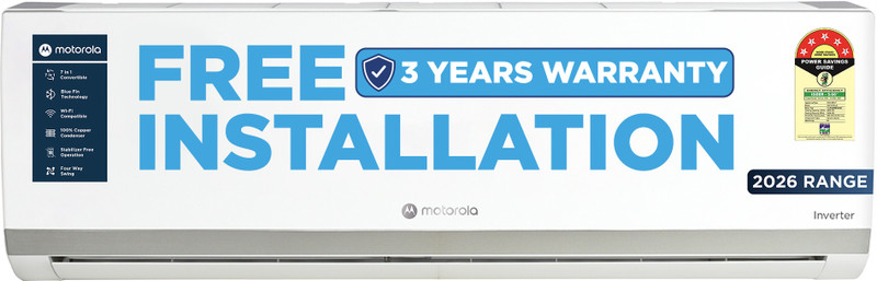 MOTOROLA 2026 Model 1.5 Ton 5 Star Split Inverter with Wi-fi | Free Installation with 3-Year Comprehensive Warranty with Attachments included AC