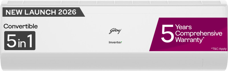 Godrej 2026 Model 1.5 Ton 5 Star Split Inverter with 5-in-1 convertible | AI Powered| Heavy Duty Cooling at 52 degree celsius|i-Sense technology AC AC