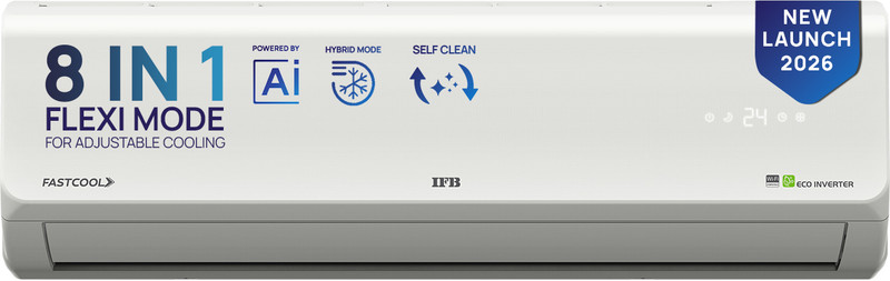 IFB 2026 Model 1 Ton 3 Star Split Inverter with Hybrid Mode, 8-in-1 Flexi Mode, Heavy Duty Compressor, Long Air Throw, Self Clean, Copper Condenser AC