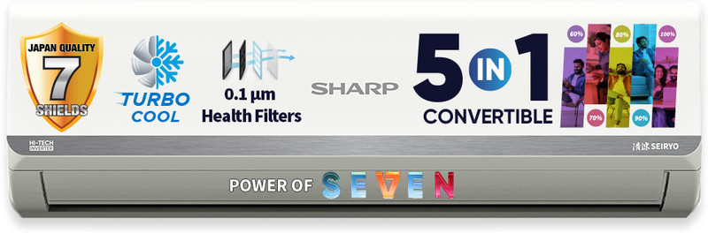 Sharp 2025 Model 1 Ton 3 Star Split Inverter 5 in 1 Convertible7 Stage Health Filters, Turbo Cool Technology, AntiCorrosive Gold Fin AC AH-SI12V3B-GC,
