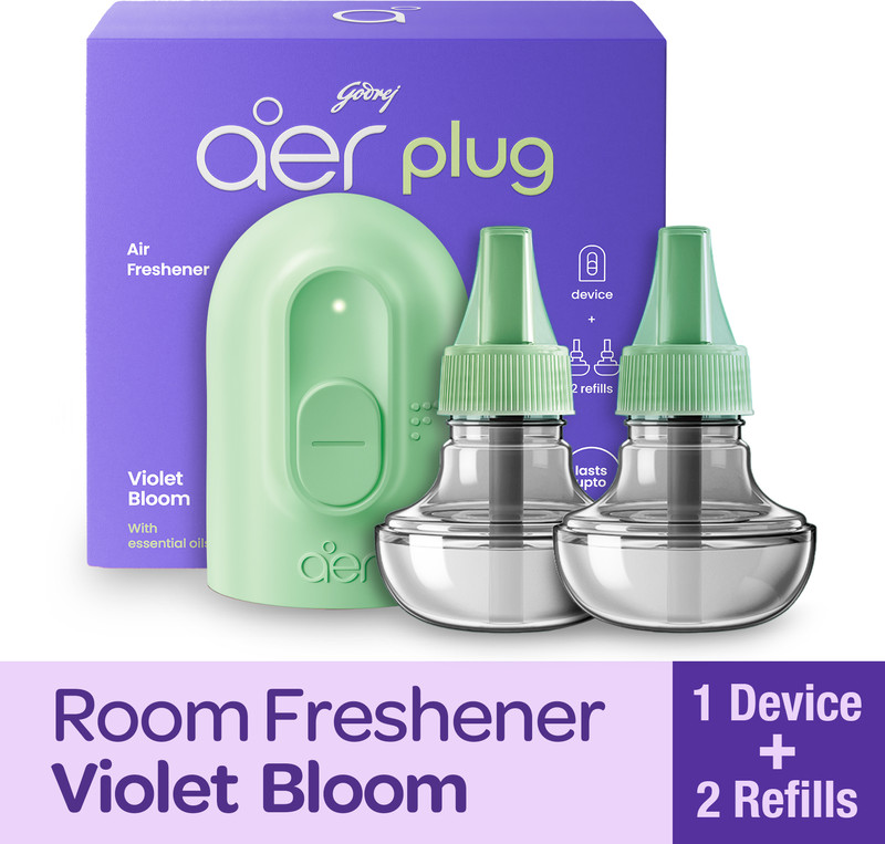 Godrej Aer Plug - Violet Bloom Refill Device + 2 Refills Electric Air Freshener 2 x 25 ml