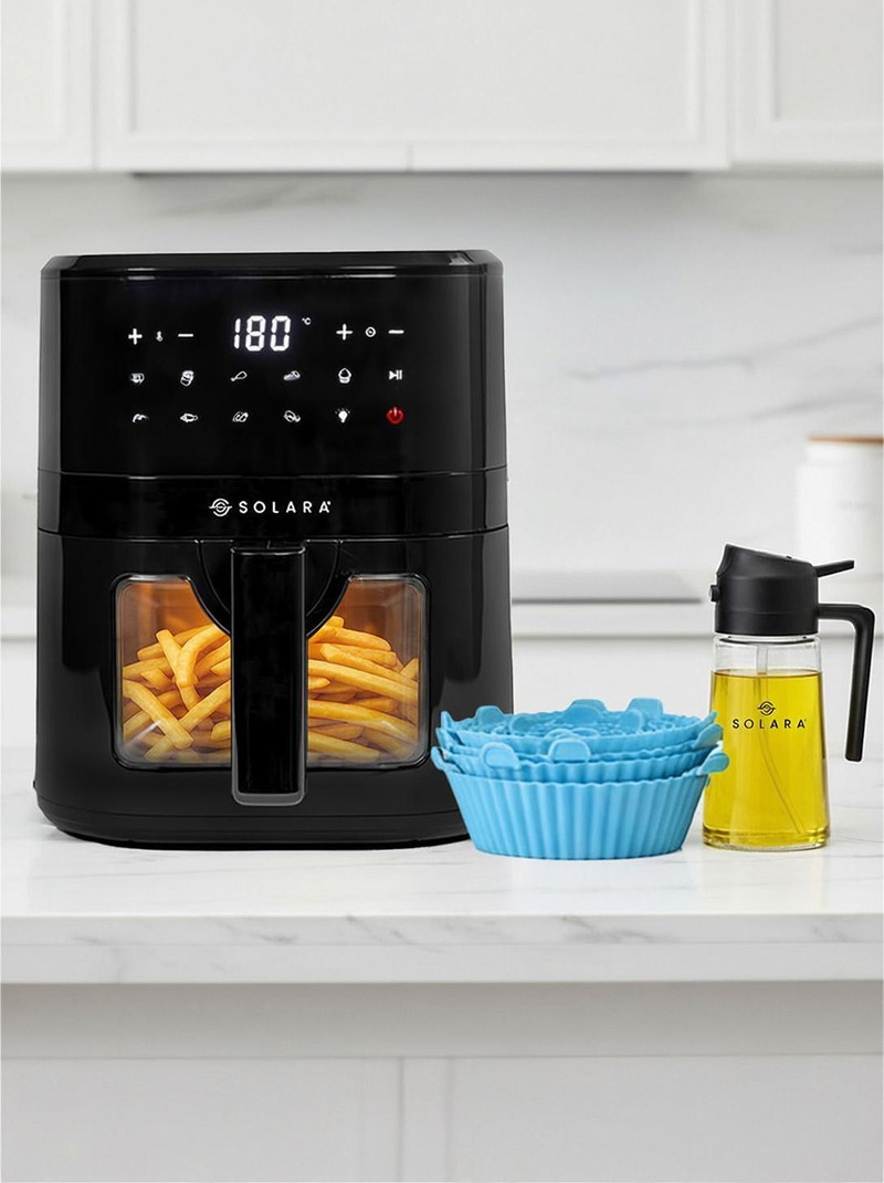 Solara Air Fryer 4.5L with 500ml 2-in-1 Glass Oil Sprayer, Set of 6 Silicone Basket, 360 High Speed Air Circulation, Air Fryer 4.5 L