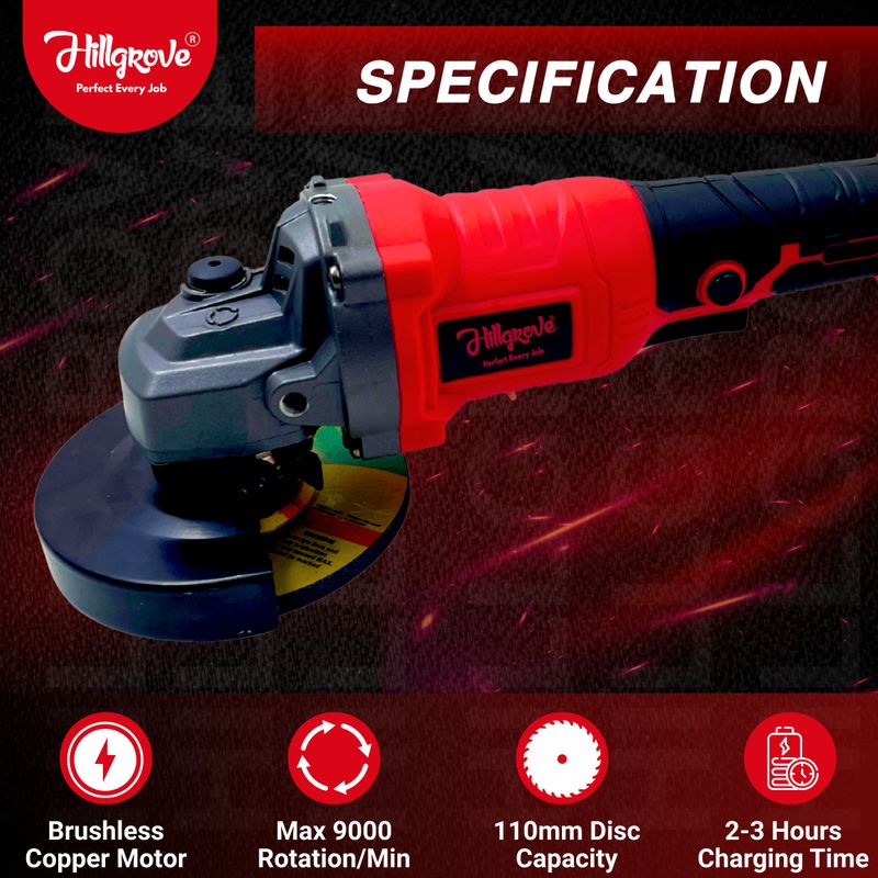 Hillgrove HGCM1387M1 Cordless Angle Grinder - Image 6