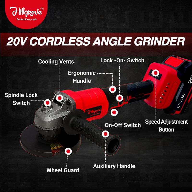 Hillgrove HGCM1387M1 Cordless Angle Grinder - Image 5