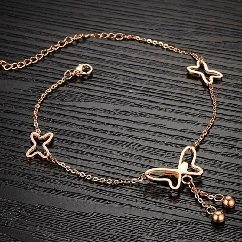 Solis Sarah Rose Gold Butterfly Anklet for Women & Girls - Image 3