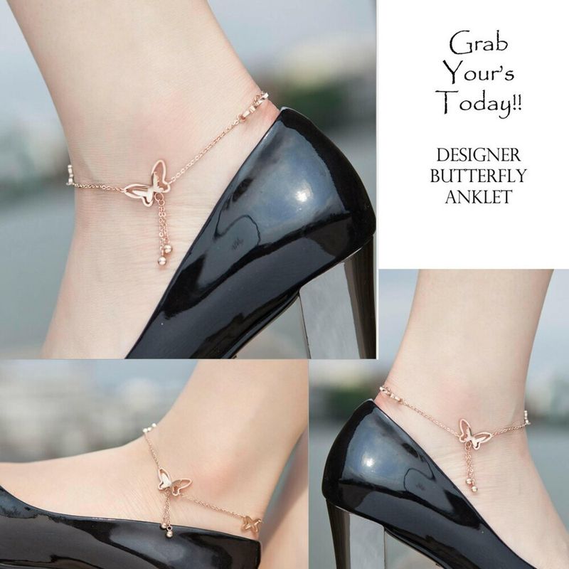 Solis Sarah Rose Gold Butterfly Anklet for Women & Girls - Image 5