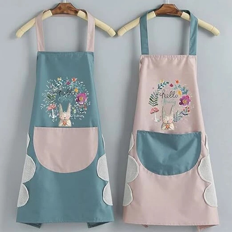 ONIQUID Polyester Home Use Apron - Free Size (Blue, Pink, Single Piece)