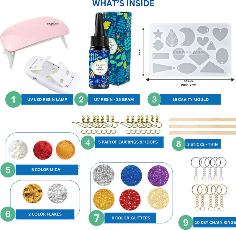 Exploralearn DIY UV Resin Kit with LED Lamp, 25g, 15 Cavity - Image 3
