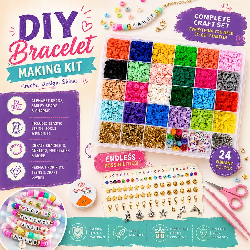 Ecraze Colorful Bracelet Making Set with Craft Findings and Lette...more - Image 4