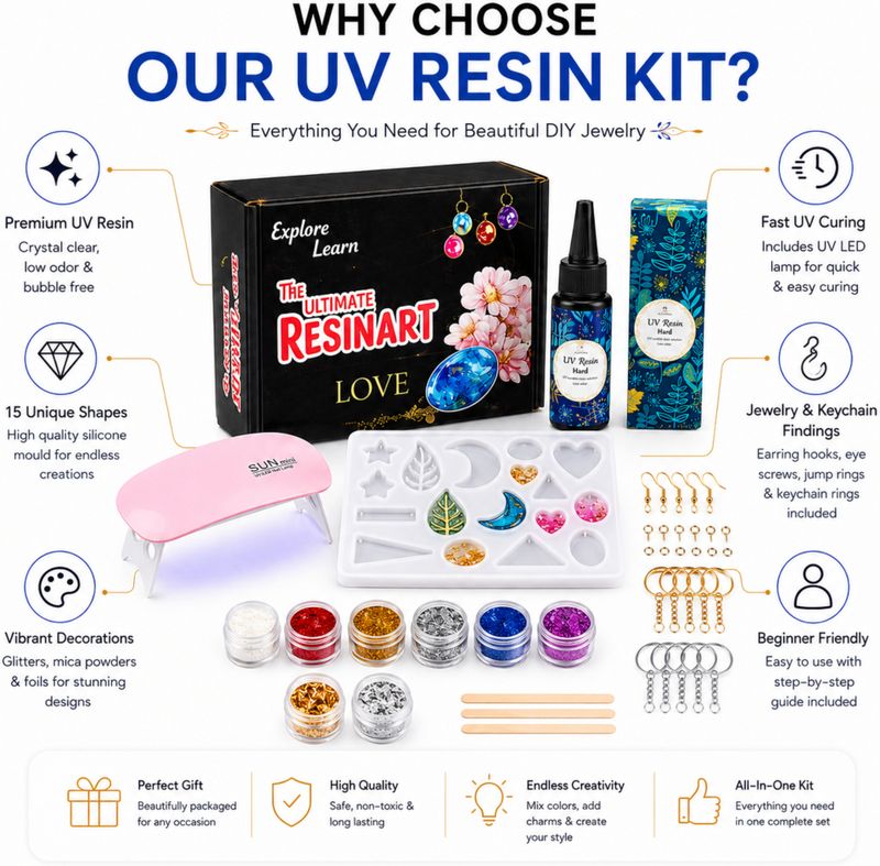 Exploralearn DIY UV Resin Kit with LED Lamp, 25g, 15 Cavity - Image 6