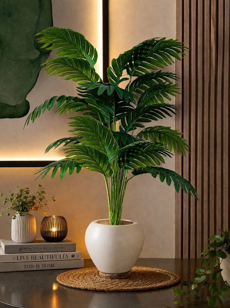 Anbia 12 Leaves Artificial Palm Plant with White Pot Bonsai Artificial Plant with Pot (60 cm, Green) - Image 8