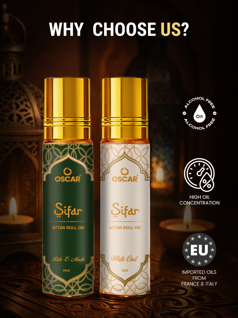 Oscar White Oud & Ruh-e-Musk Alcohol-Free Attar Perfume 10mlx2 - Image 3