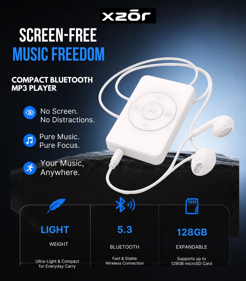 XZOR All-in-One Bluetooth MP3 Player â Auto Pairing, Speaker, Dual Mode, Up to 128GB MP3 Player (White, 0 Display) - Image 5