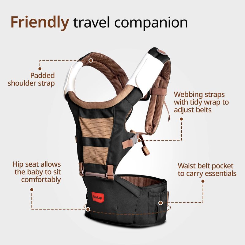 LuvLap Royal Baby Hip Seat Carrier with 4 Carry positions, for 4 to 24 months Baby Carrier (Black, Hip Carry) - Image 5