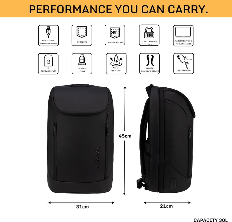 F Gear 30L Black Anti-Theft Laptop Backpack - Image 4