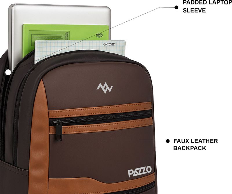PAZZO Medium 30 L Laptop Backpack Classic Anti Theft Faux Leather Office/Travel/College with 15.6 - Image 8