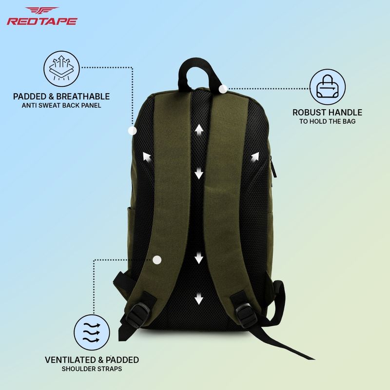 RED TAPE 19.5 L Laptop Backpack Olive Beige Boys & Unisex Polyester Backpack | School, College & Office Bag (Green) - Image 6