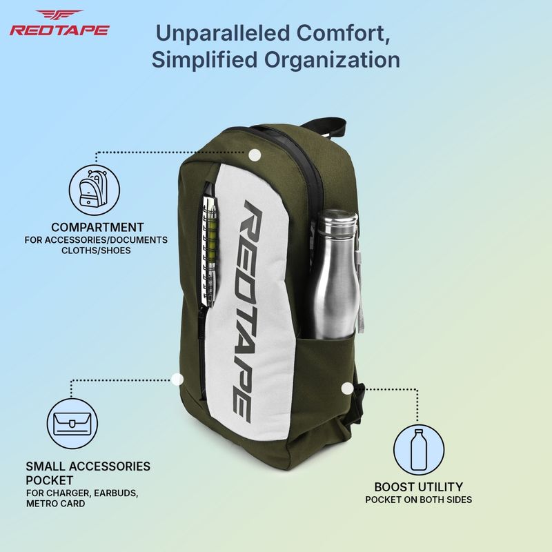 RED TAPE 19.5 L Laptop Backpack Olive Beige Boys & Unisex Polyester Backpack | School, College & Office Bag (Green) - Image 5