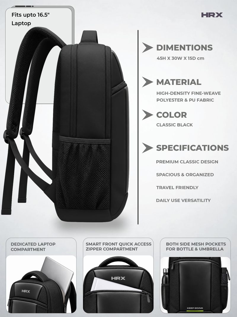HRX by Hrithik Roshan HRX Edge Pro 41L Laptop Backpack (Black) - Image 6