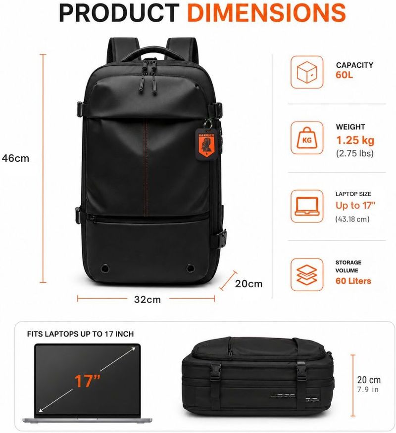 KARRIER 60L Laptop Backpack with Vacuum Compression - Image 5