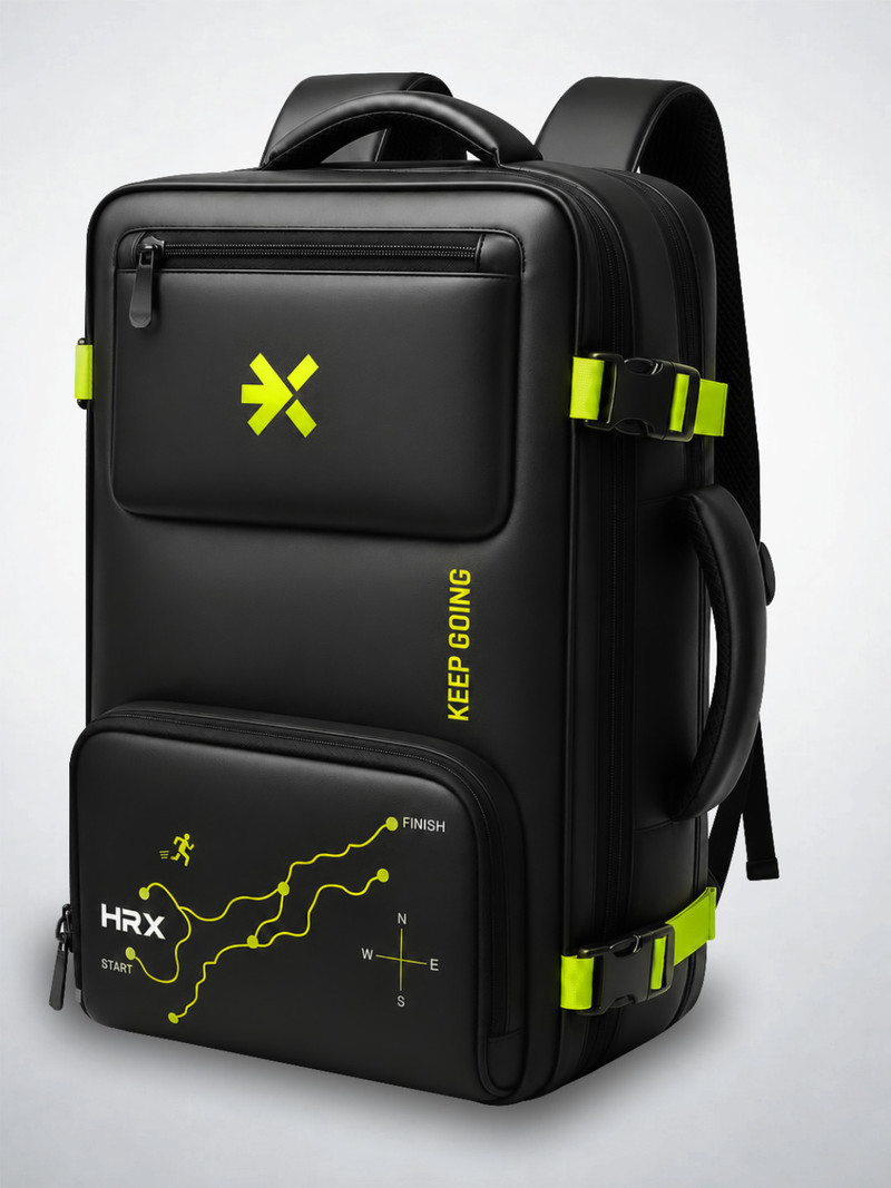 HRX by Hrithik Roshan Large 45 L Laptop Backpack Trail Seeker Expandable Overnighter Hiking Travel Laptop Backpack Black, Green