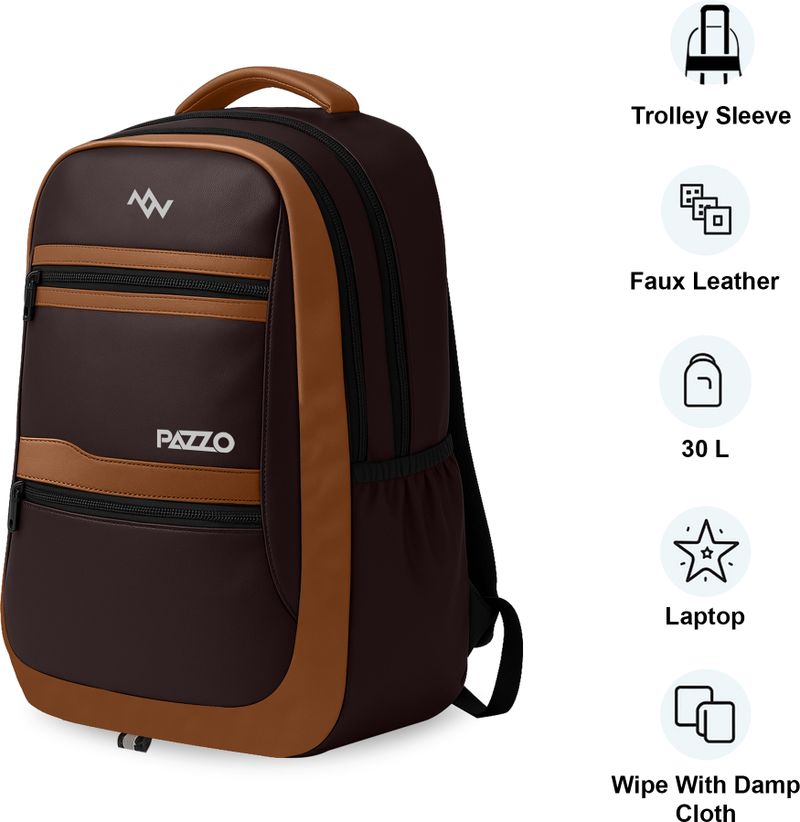 PAZZO Medium 30 L Laptop Backpack Classic Anti Theft Faux Leather Office/Travel/College with 15.6 - Image 6