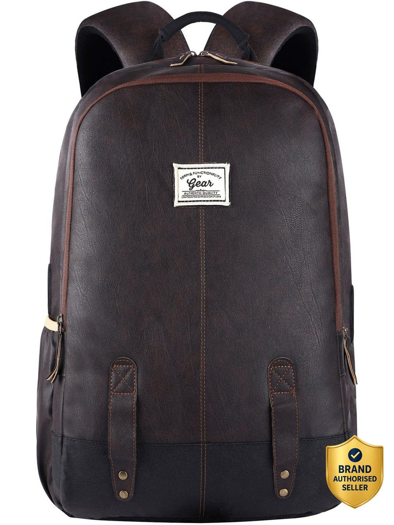 Gear Small 20 L Laptop Backpack CLASSIC ANTI THEFT FAUX LEATHER (Brown, Black)